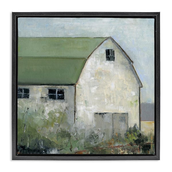 Stupell Industries Barn View with Green Roof by Sally Swatland Black Floater Frame Architecture Graphic Art Print 25 in. x 25 in.