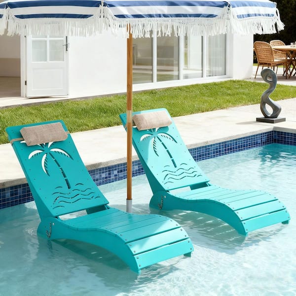 Blue PE Outdoor Patio Pool Chaise Lounge with Sandbox Package (2 Pcs /Set）