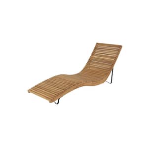 Brown Teak Wood Contemporary Chaise Lounge