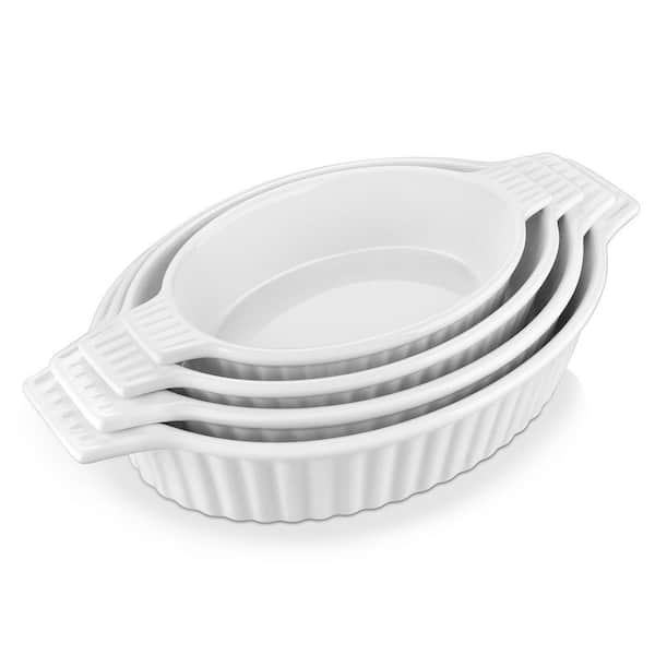 Bake 4-Piece White Oval Porcelain Bakeware Set Lasagna Casserole 9 in +10.8 in. +11.9 in. +13.5 in. Baking Dish