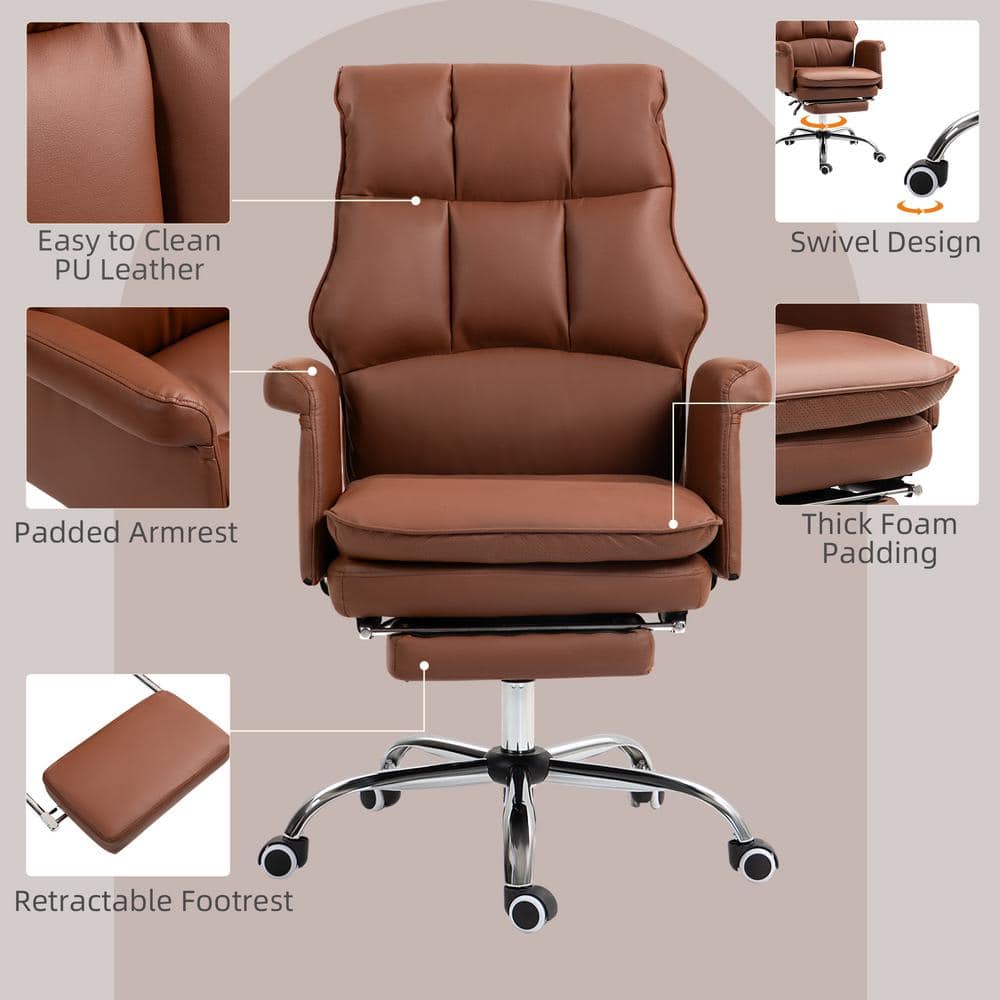 Brown Leather Executive Office Chair with Metal Base and Footrest