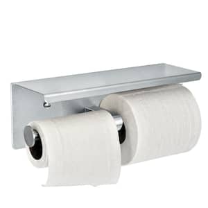 Universal Stainless Steel Wall Mounted Double Post Toilet Paper Holder with Shelf Storage Rack