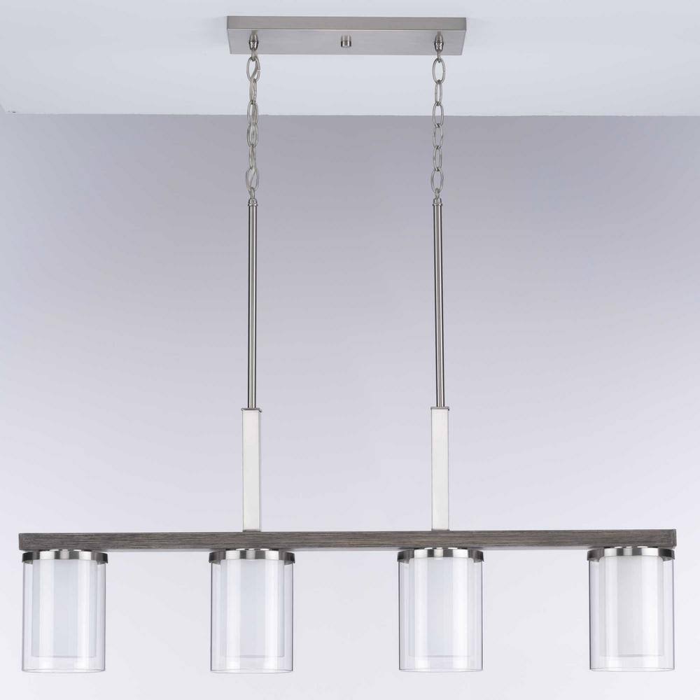 Mast 38" Brushed Nickel Linear Chandelier with Faux Wood Accents