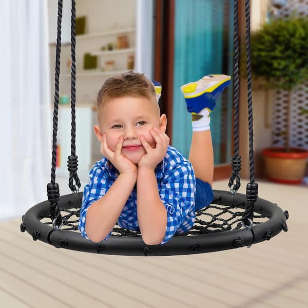 Sorbus Circle 24 in. Web Swing for Kids Black Net Seat Disc Swing 