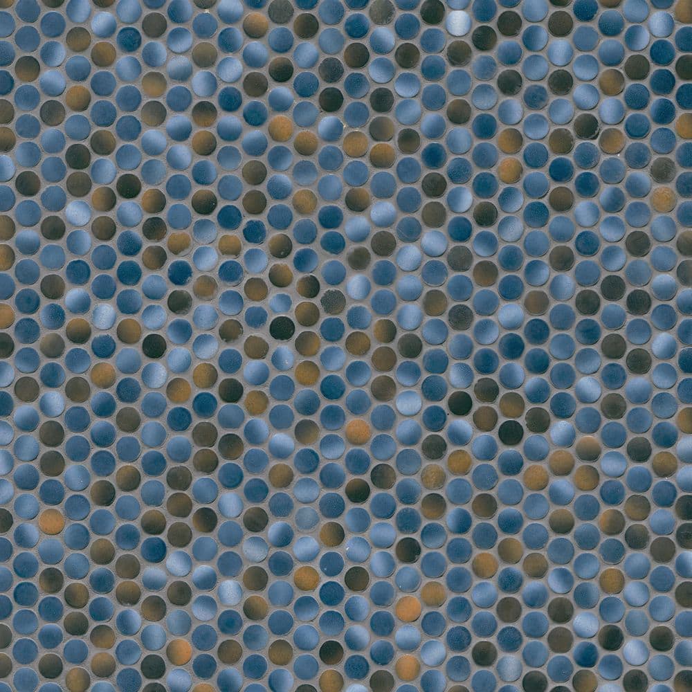 Azul Glossy Penny Round Porcelain Mosaic Tile 12" x 13"