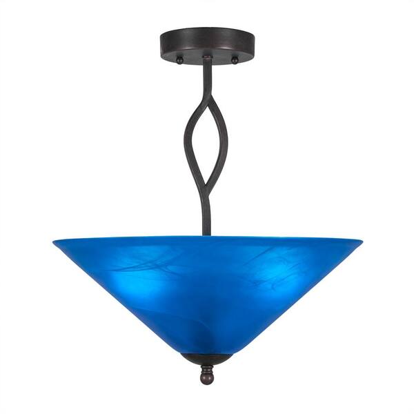Filament Design 16 in. 3-Light Dark Granite Semi-Flush Mount with Blue Italian Glass