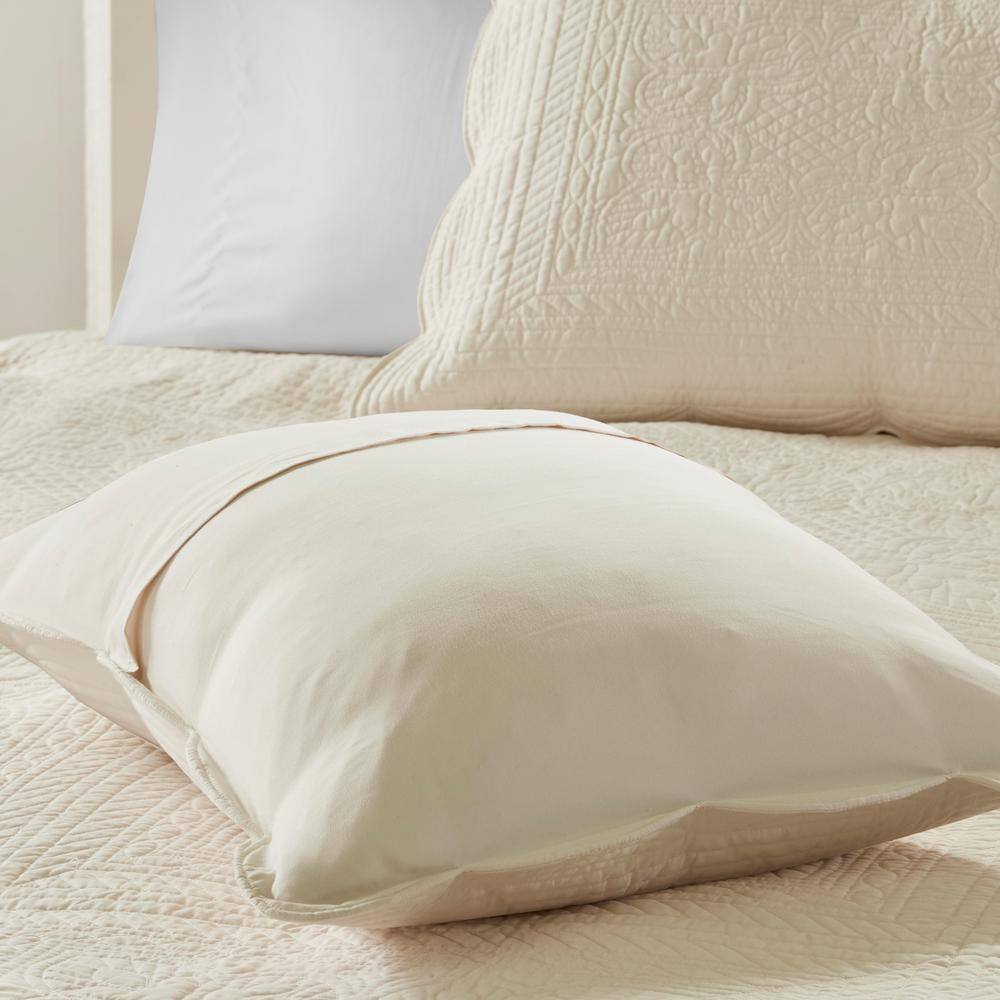 Beige King Microfiber Reversible Quilt Set with Scalloped Edges