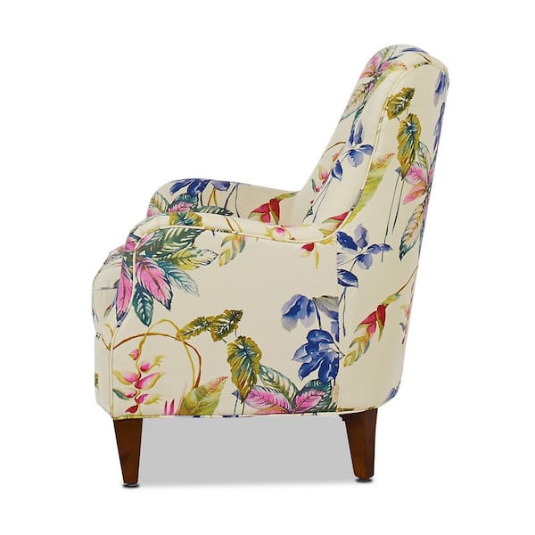 Paradise Floral Glam Cotton Upholstered Living Room Accent Arm Chair in Purple and Beige