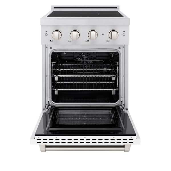 24 in. Paramount Induction Range with 3 Element Cooktop and Electric Oven in Satin Stainless Steel and White Matte Door