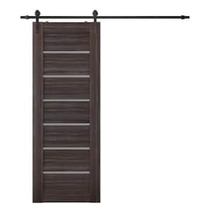 Alba 36 in. x 80 in. 6-Lite Frosted Glass Gray Oak Wood Composite Sliding Barn Door with Hardware Kit
