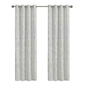 Loraine White Damask Knitted Jacquard Paisley 50 in. W x 84 in. L Blackout Grommet Top Curtain