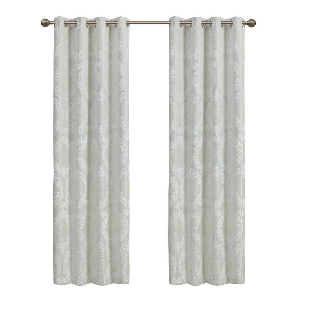 White Jacquard Paisley Blackout Grommet Curtain Panel