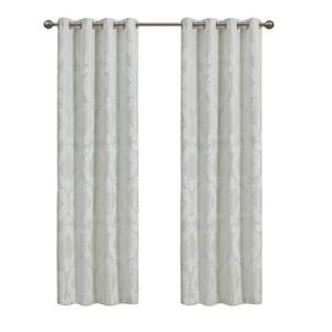 Loraine White Damask Knitted Jacquard Paisley 50 in. W x 108 in. L Blackout Grommet Top Curtain