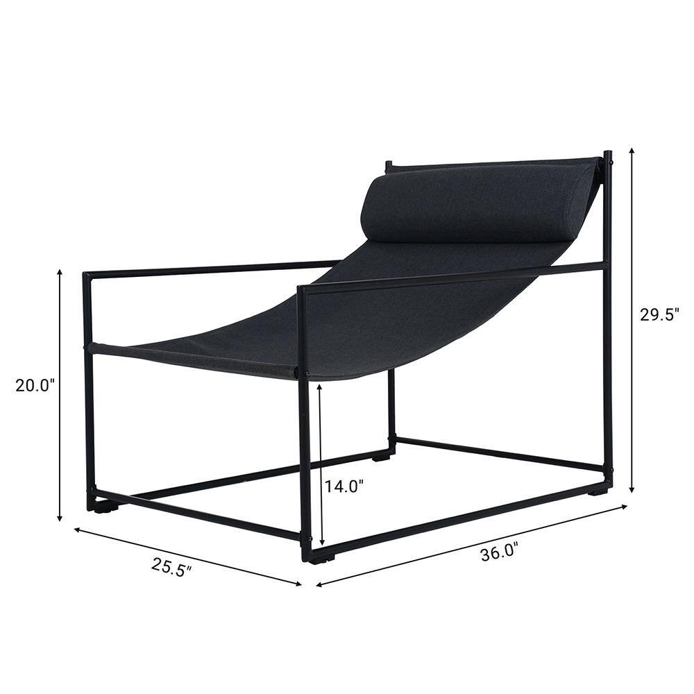 Modern Black Iron Outdoor Chaise Lounge with Arms