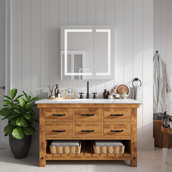 36 in. W x 36 in. H Dimmable LED Recessed/Surface Mount Rectangular Aluminum Medicine Cabinet with Mirror