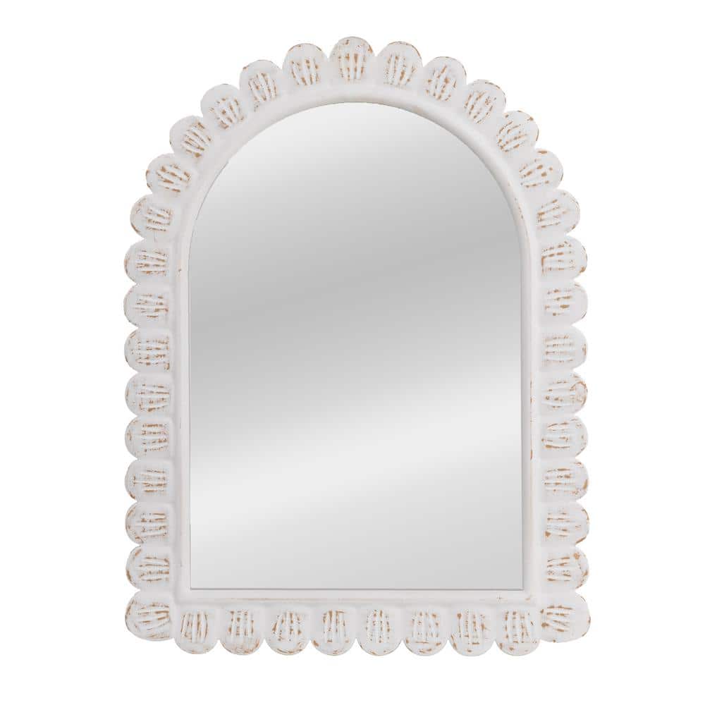 Whitewashed Arched Scallop Pattern Wood Wall Mirror