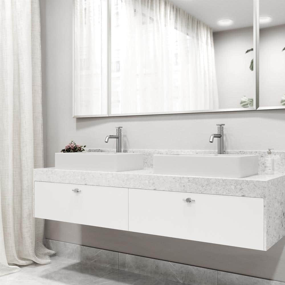 Magnolia Matte White Stone Rectangular Vessel Sink with Faucet