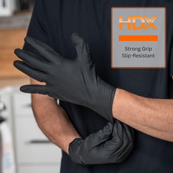 HDX Black Nitrile Disposable Gloves 10-Pack, 8 Mil, Diamond