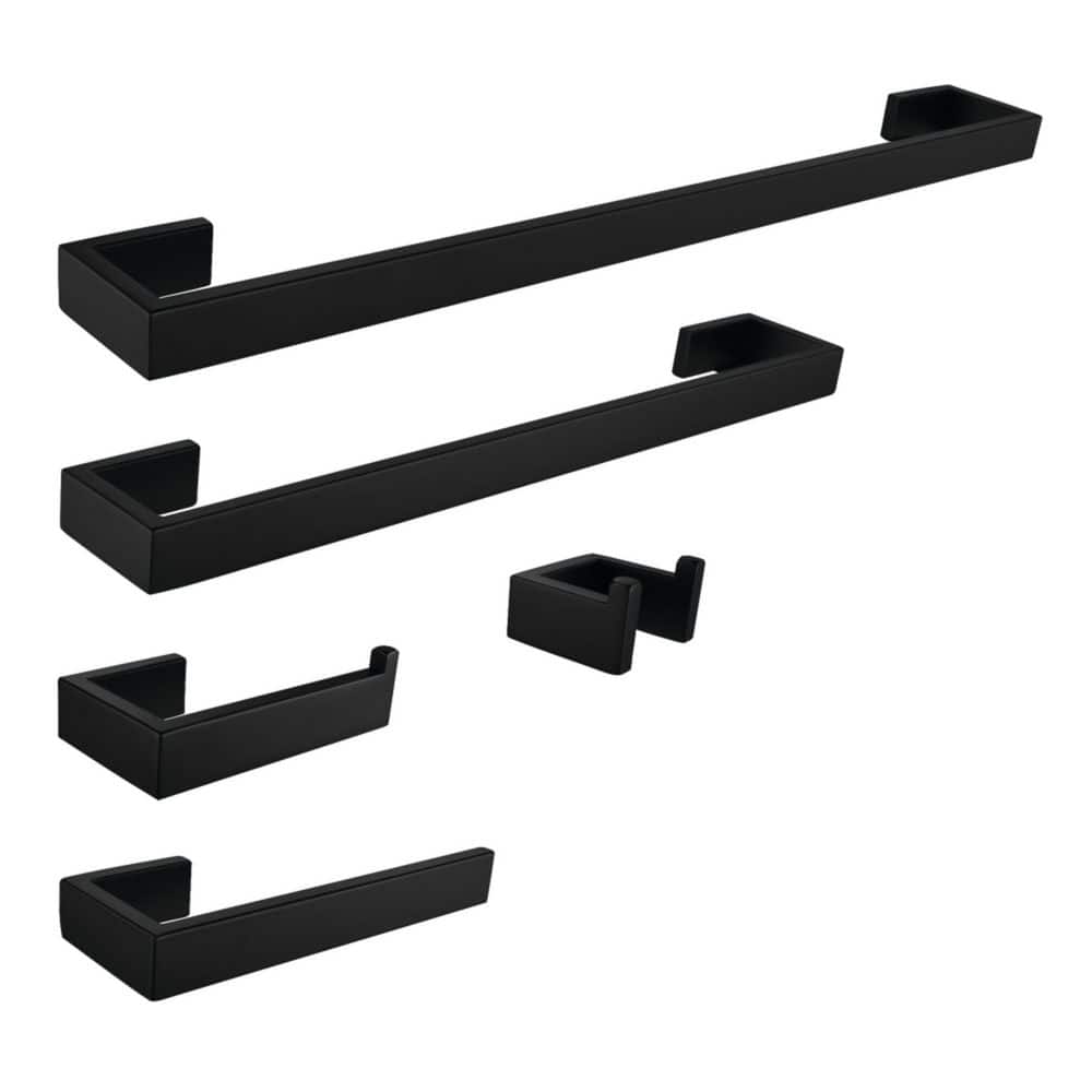 "Lasdun 5-Piece Bathroom Accessory Set with 18"" and 24"" Towel Bars in Matte Black" price history on PriceWatchPro