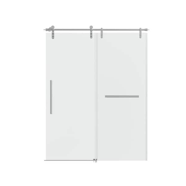 Unbranded Winslow 60 in. x 76 in. Frameless Sliding Rectangle Shower Enclosure in Stainless Steel Sliding Door Glass Door