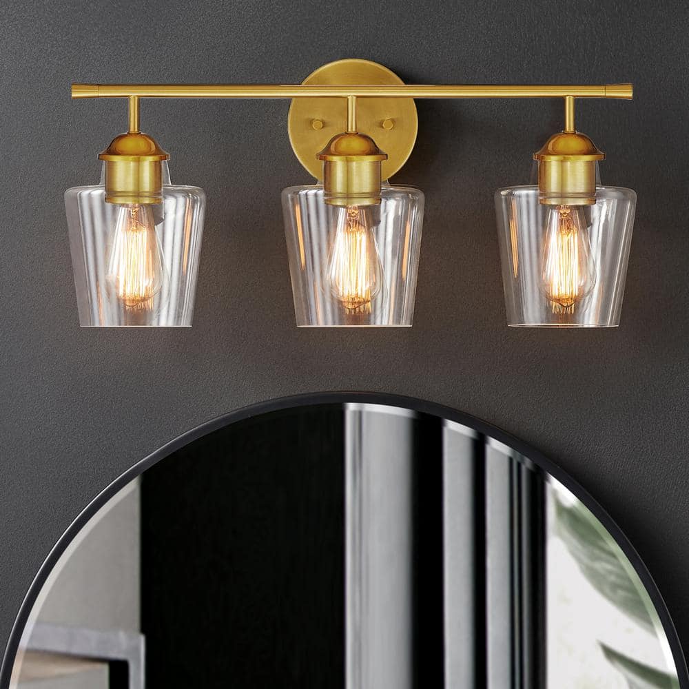 KAWOTI 22 in. 3-Light Antique Brass Vanity Light with Goblet Glass ...