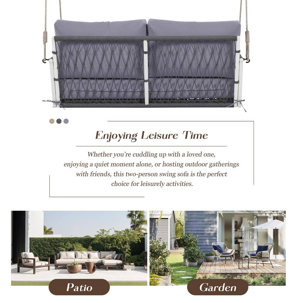 Light Grey Cushioned Steel Frame Outdoor Swing Sofa