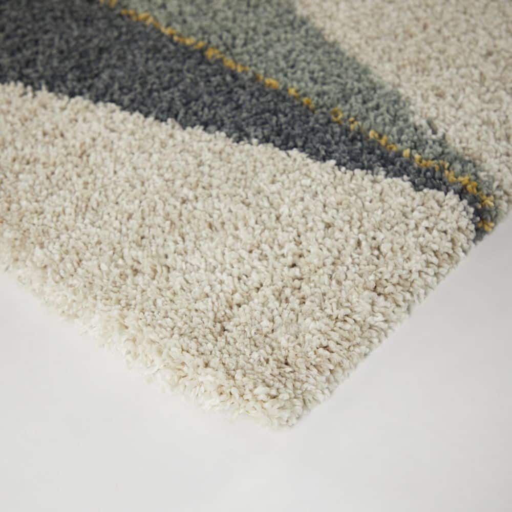 Navy and Cream Geometric Shag 8' x 10' Area Rug