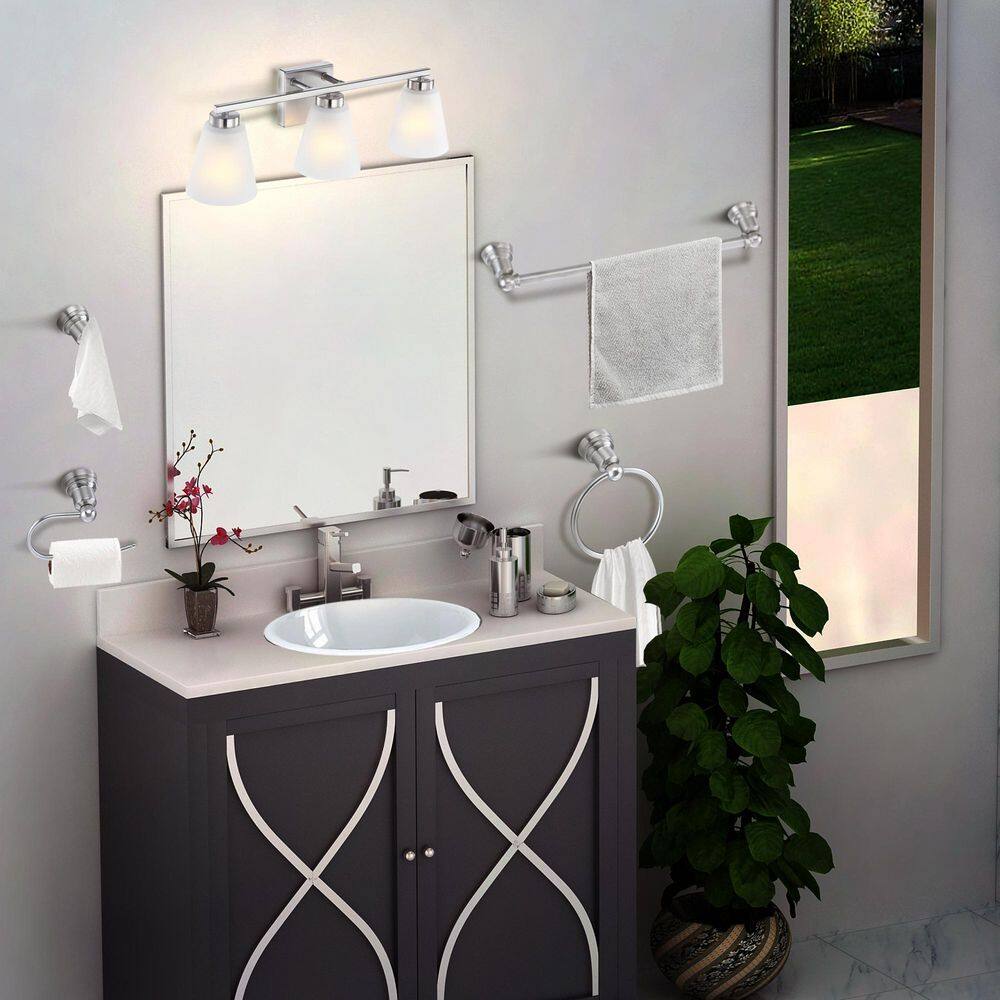 22 in. 3-Light Brushed Nickel Vanity Light with Frosted Glass Shade and Bath Set (5-Piece) price history on PriceWatchPro