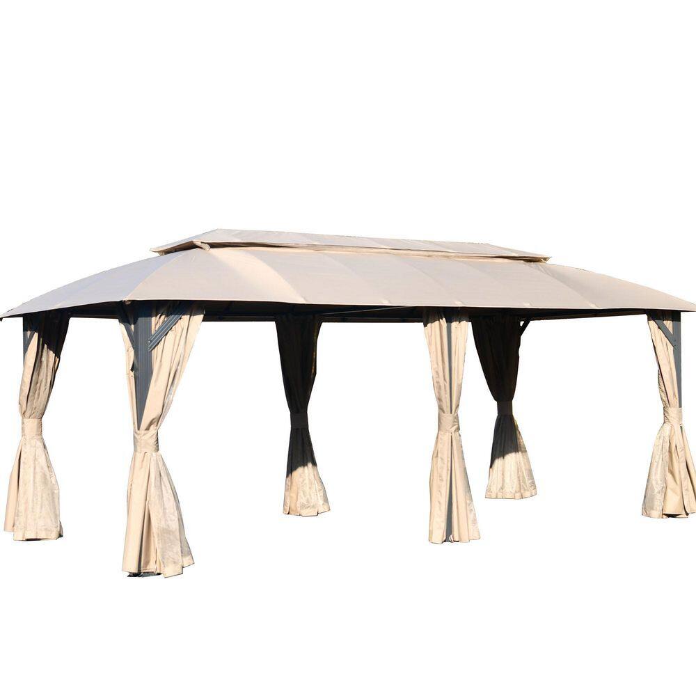 10 ft. x 20 ft. Outdoor Brown Steel Soft-top Gazebo with Polyester Double Roof with Curtain and Netting price history on PriceWatchPro