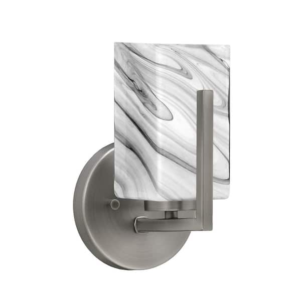 Unbranded Cottonwood 3.5 in. 1 Light Graphite Sconce with 3.5 in. Square Onyx Swirl Glass Shade, No Bulb Included