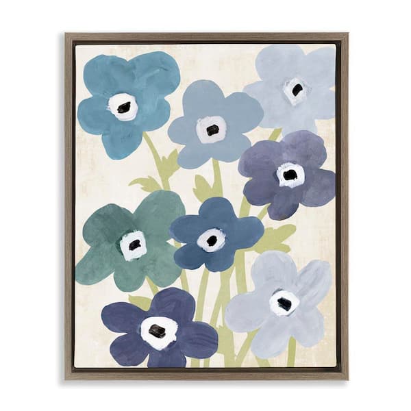 Garden Blossoms in Blue by Susan Arnot Brown Floater Frame Graphic Art Print Nature 17 in. x 21 in.