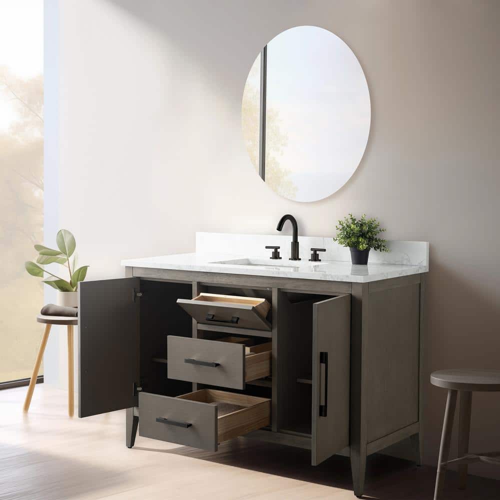 48'' Driftwood Gray Single Bathroom Vanity with Marble Top
