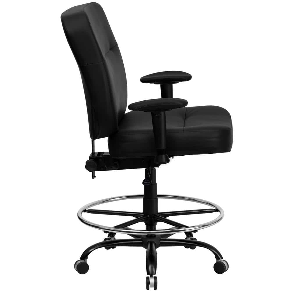 ErgoFlex 360° Black LeatherSoft High-Back Drafting Chair with Metal Base