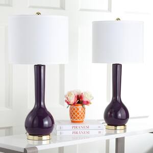 Mae 30.5 in. Dark Purple Long Neck Ceramic Table Lamp with Off-White Shade (Set of 2)