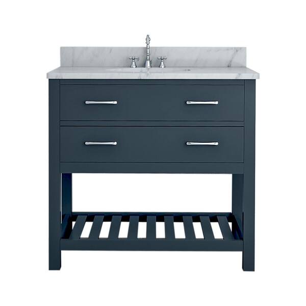 Unbranded Rochester 37 in. W x 34 in. H Bath Vanity in Gray with Marble Vanity Top in White with White Basin