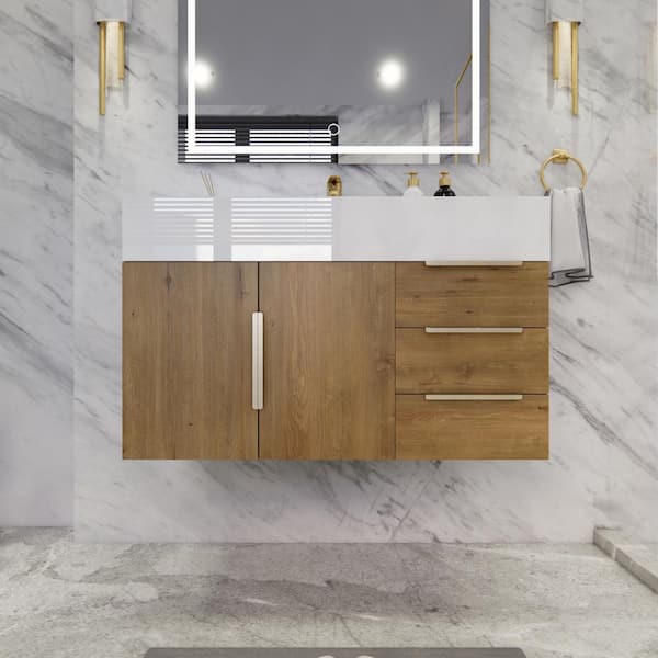 Bethany 36 in. W x 20 in. D x 22 in. H Single Sink Floating Bath Vanity in Oak with White Acrylic Top