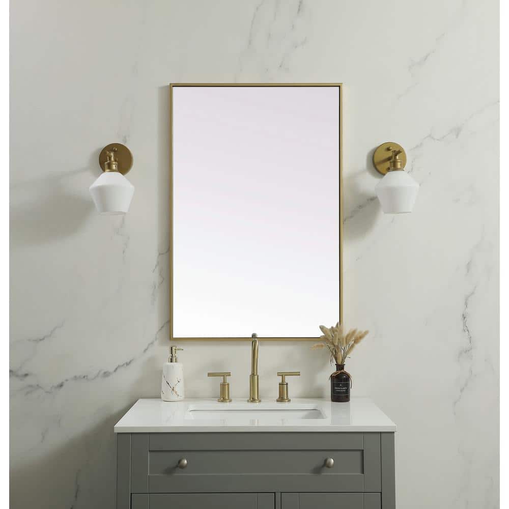 Elegant Brass Framed Full Length Rectangular Bathroom Mirror