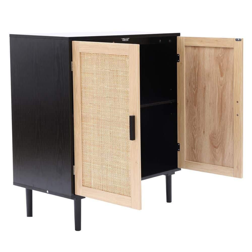 Black and Brown Wood 2-Door Freestanding Storage Cabinet
