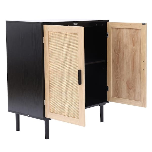 Ashlar Black Wood and Faux Cane Storage Cabinet with Drawers by World Market