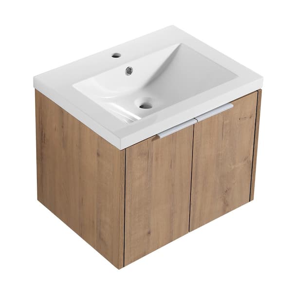 JimsMaison 24 in. W x 18 in. D x 20 in. H Bath Vanity Set in Imitative Oak with White Vanity Top with White Basin