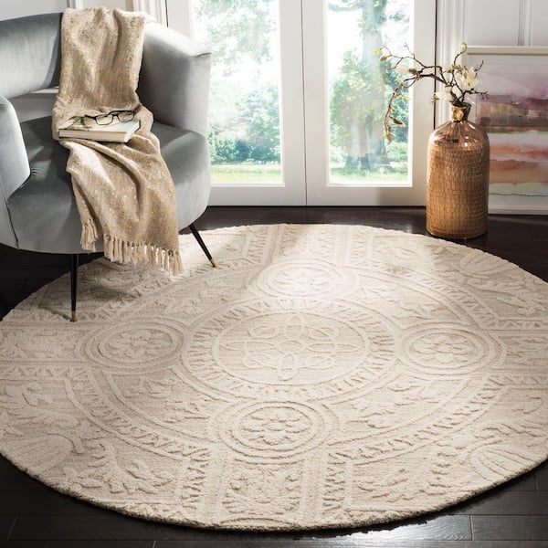Blossom 8 ft. x 8 ft. Round Light Gray/Ivory High-Low Medallion Area Rug