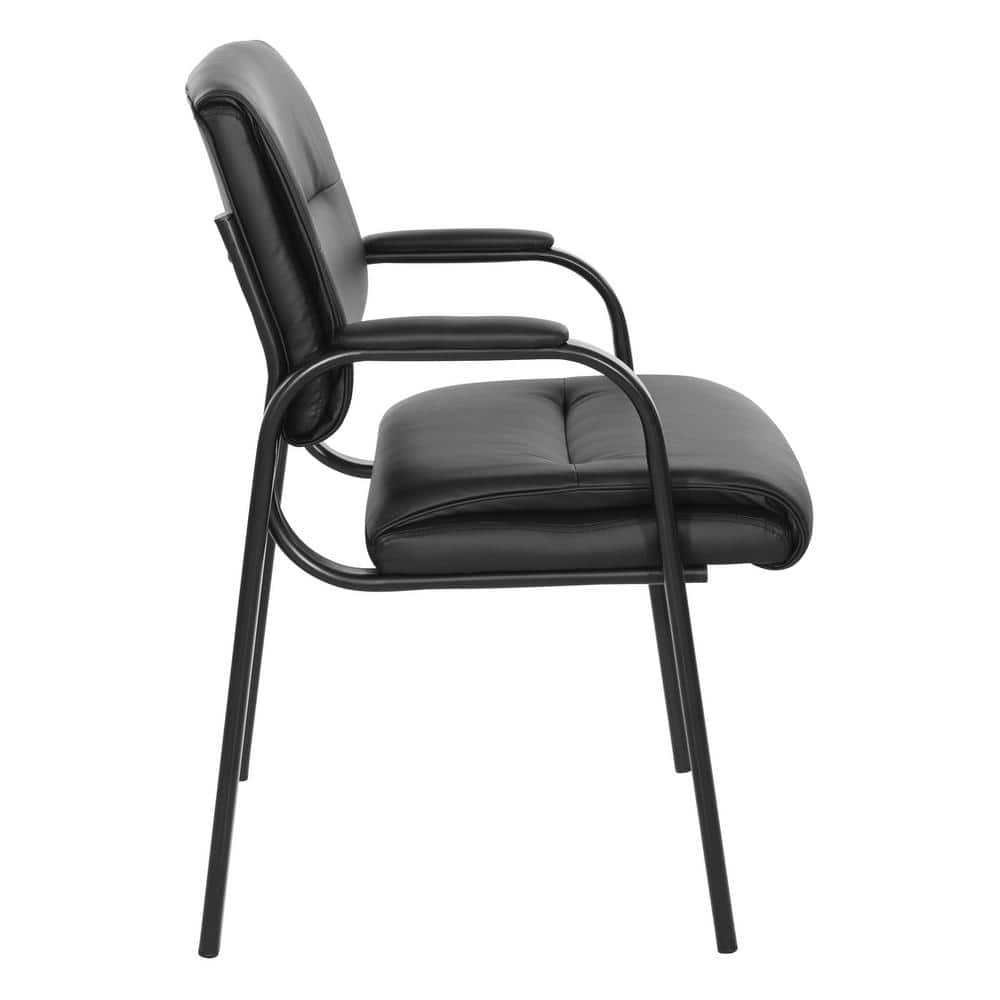 Black Faux Leather and Metal Guest Chair with Padded Armrests