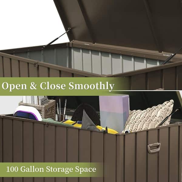 100 Gallon Steel Outdoor Storage Deck Box Large Patio Storage Bin for Garden in Dark Brown