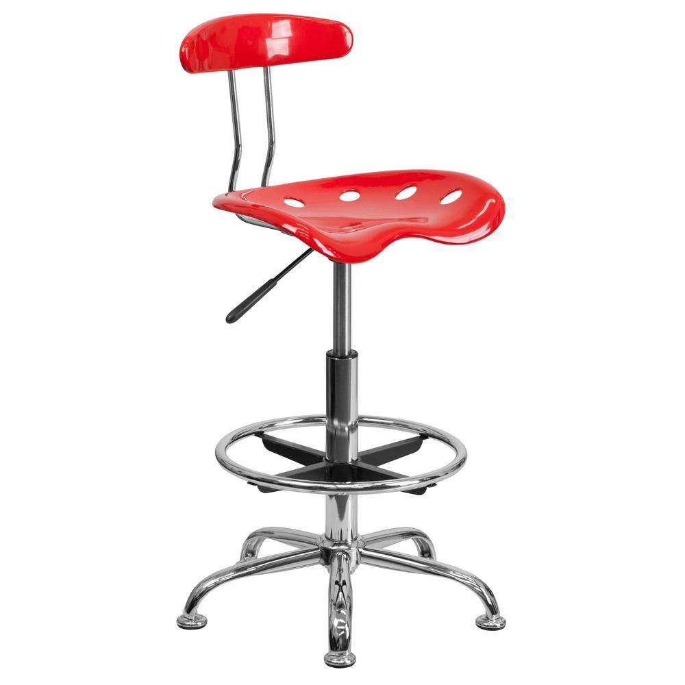 Vibrant Red and Chrome Swivel Drafting Stool with Tractor Seat
