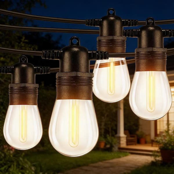 17-Light 50 ft. Black Outdoor Hardwired Edison S14 Integrated LED Patio String Light