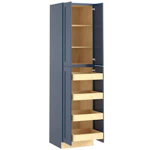 Newport Blue Painted Plywood Shaker Assembled Pantry Kitchen Cabinet 4 ROT Soft Close 24 in W x 24 in D x 90 in H