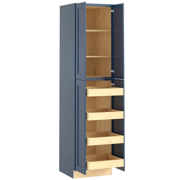 Home Decorators Collection Newport Blue Painted Plywood Shaker Assembled Pantry Kitchen Cabinet 4 ROT Soft Close 24 in W x 24 in D x 96 in H