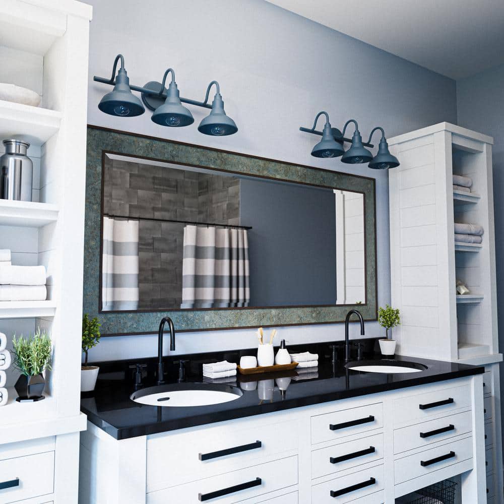 Blue Metal 3-Light Farmhouse Bathroom Vanity Fixture