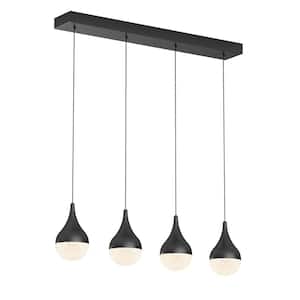 Glitzer 24-Watt 4 Light Black Modern Integrated LED Pendant Light Fixture for Dining Room or Kitchen