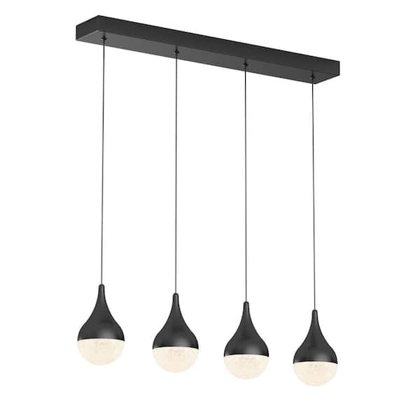 Artika Glitzer 24-Watt 4 Light Black Modern Integrated LED Pendant Light Fixture for Dining Room or Kitchen